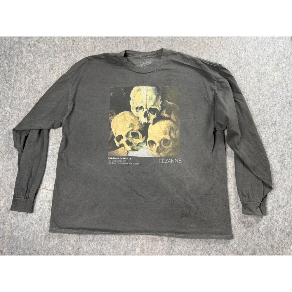Philcos Cezanne Pyramid of Skulls Shirt Mens XL Gray Cotton Long Sleeve Art Tee